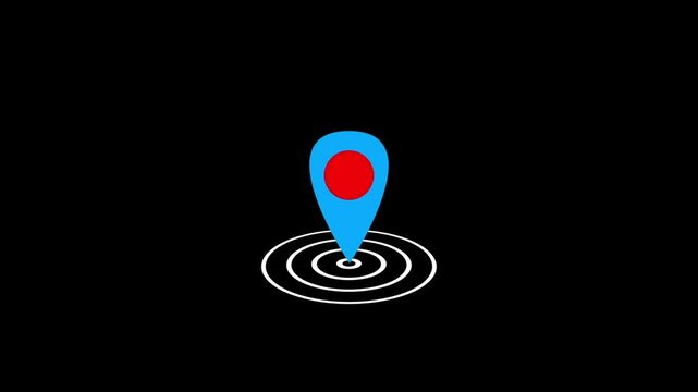 GPS location pointer animated with radio wave, location map pointer