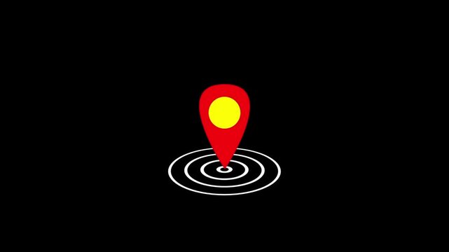 GPS location pointer animated with radio wave, location map pointer