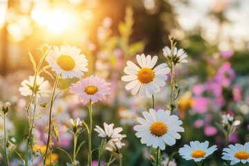 Fototapeta premium Sunlit Daisies in a Field of Blooms