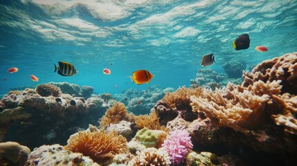 Naklejka premium Underwater Coral Reef with Colorful Fish