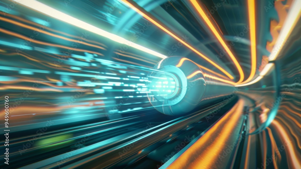 Wall mural Futuristic high-speed train travelling through a tunnel.