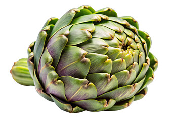 Fototapeta premium A close-up of a fresh green artichoke isolated on a white background, highlighting its detailed texture and intricate patterns