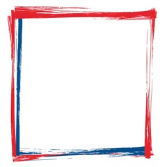 Red, white and blue border frame on a blank background A white square shape with a red thin line