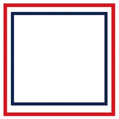 Red, white and blue border frame on a blank background A white square shape with a red thin line