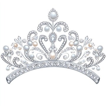 silver tiara with pearls and diamonds clip art preview