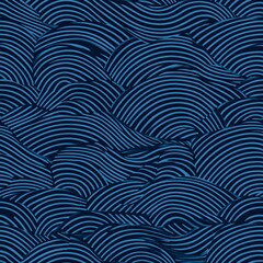 Seamless abstract blue pattern background with waves texture. circles with seamless pattern overlapping blue geometric retro background.