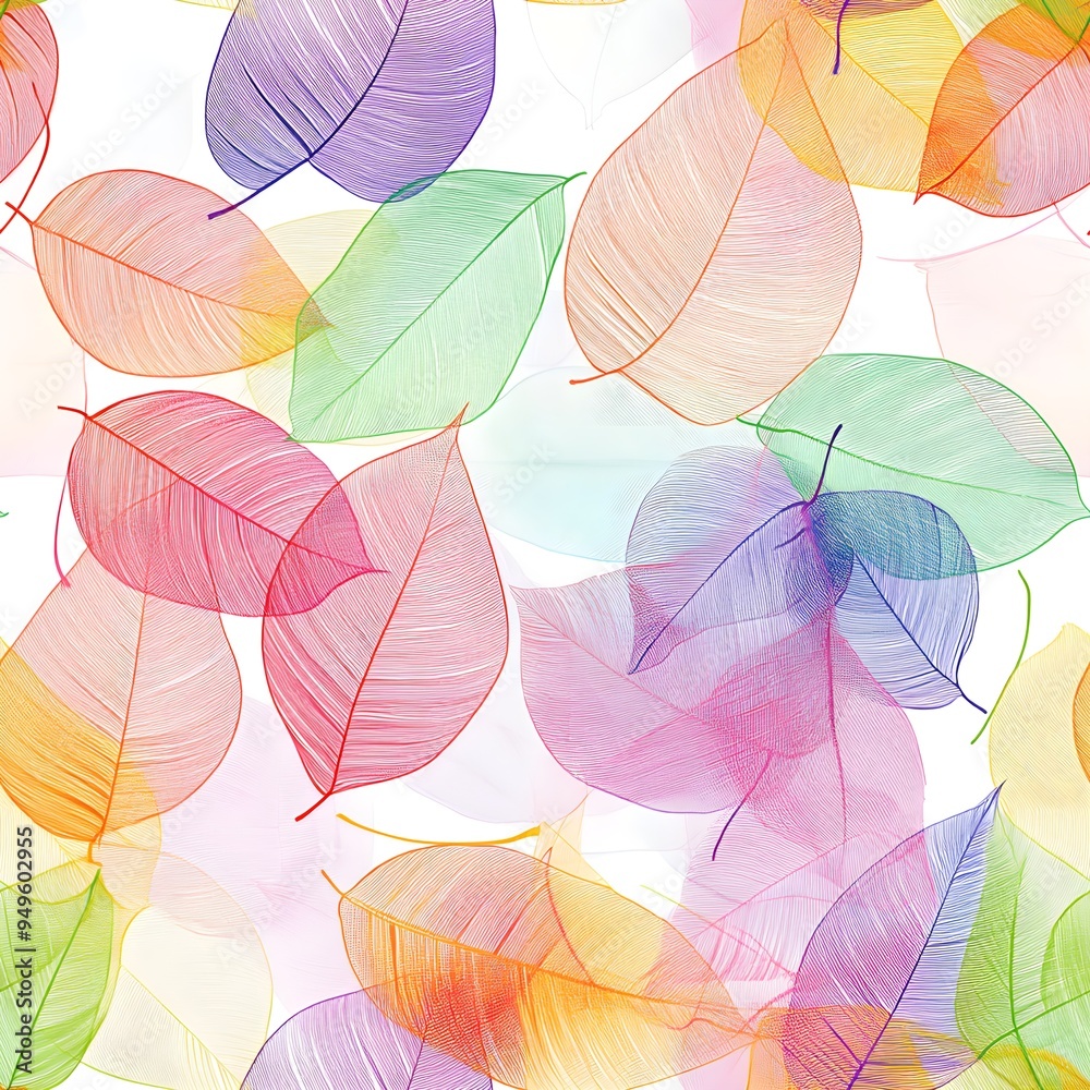 Wall mural Seamless pattern of transparent colorful leaves