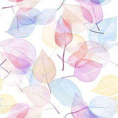 Seamless pattern of transparent colorful leaves