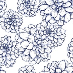 Fototapeta premium Seamless pattern with hand drawn dahlia flowers.
