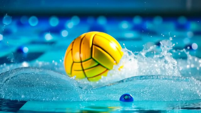 Water Polo Ball Splashing in Pool.