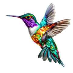 Obraz premium Colorful flying hummingbird isolated on transparent background