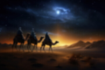 Fototapeta premium Night camel landscape astronomy , blurry background image