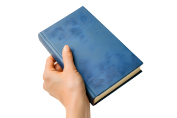 Top view Hand Holding Hardcover Book Mockup  isolated on transparent background