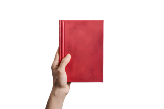 Top view Hand Holding Hardcover Book Mockup  isolated on transparent background