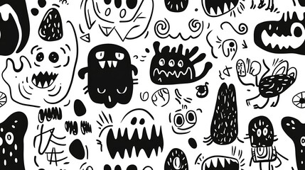 Black and White Cartoon Monster Pattern