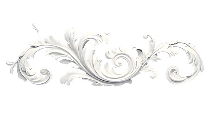 Fototapeta premium 3D illustration of white decorative relief beautiful detailed ornament with acanthus leaves decoration in baroque style isolated on transparent background