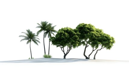 Fototapeta premium Tropics serene trees form set environmental cut on white backgrounds 3d illustrations