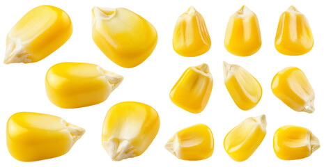 Yellow corn kernels isolated on transparent background ideal for cooking and food projects