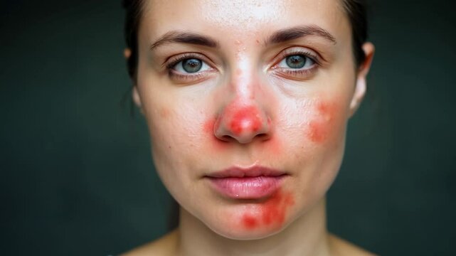 Woman with a skin condition is showing its evolution