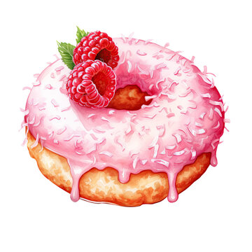 pink glazed donut with raspberries clip art preview