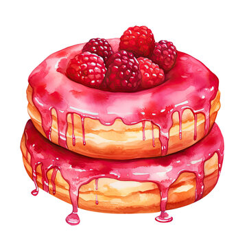 watercolor donuts with pink glaze and raspberries clip art preview