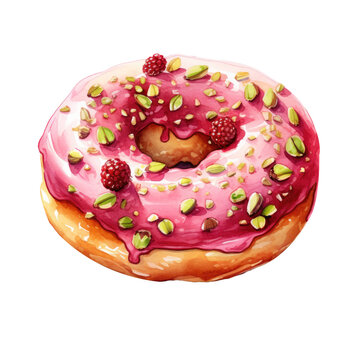 pink glazed donut with raspberries and pistachios clip art preview