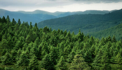 Obraz premium A clear view of the mountains. A panoramic view of the forest.
