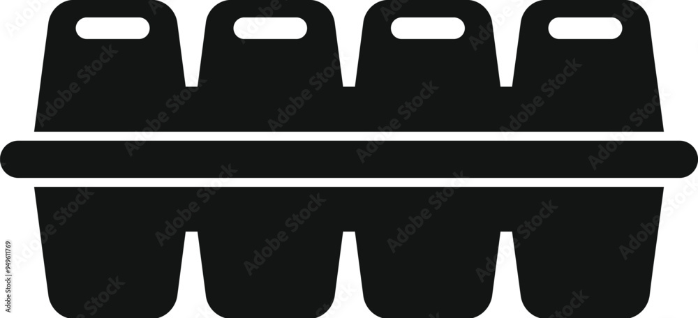Poster black simple vector icon for empty egg carton container for storing food product