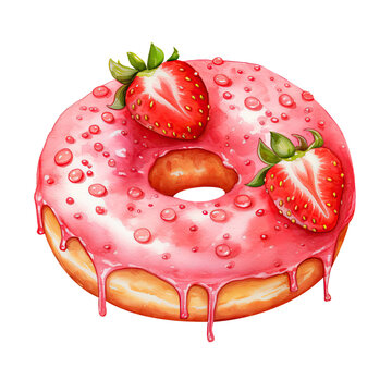 recommend clip art: Strawberry Frosted Donut Clipart Illustration