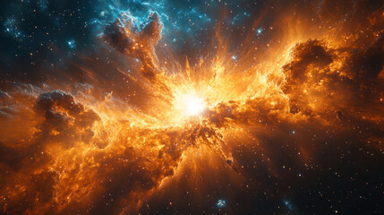 Fototapeta premium A time-lapse of a supernova explosion, with bright colors and expanding gas clouds, capturing the dramatic end of a star life.