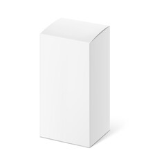 Realistic closed paperboard box mockup. Vector illustration isolated on white background. Taking your 2D designs into 3D. Can be use for medicine, food, cosmetic and other. EPS10.