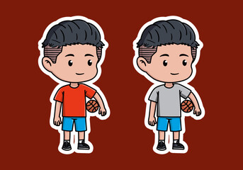 Cute Basket boy character holding a basket ball