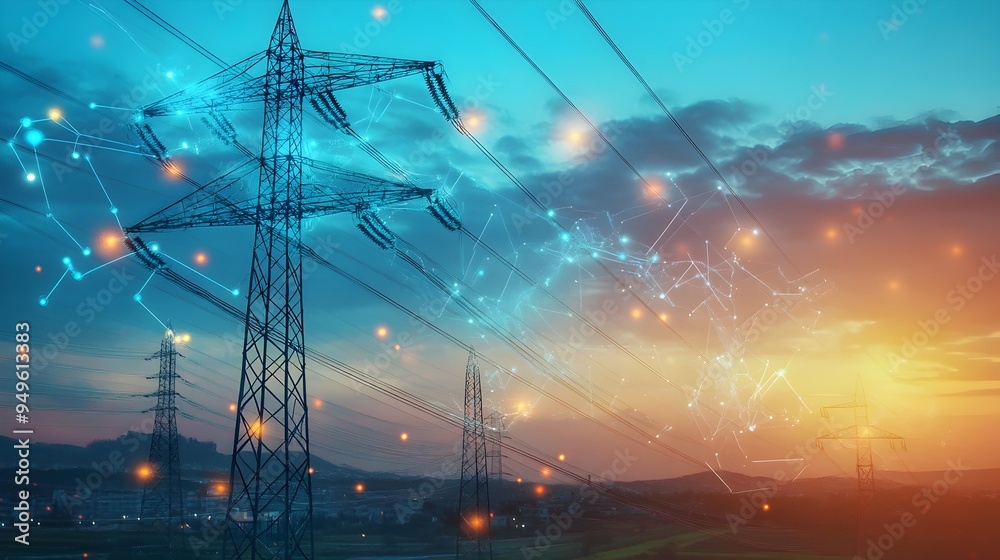 Poster iot technology optimizing energy flow during high voltage power pole installation for efficient and 
