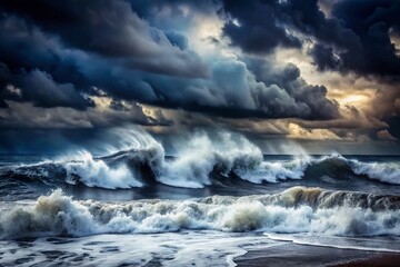 Obraz premium dark waves anxiety seashore turmoil