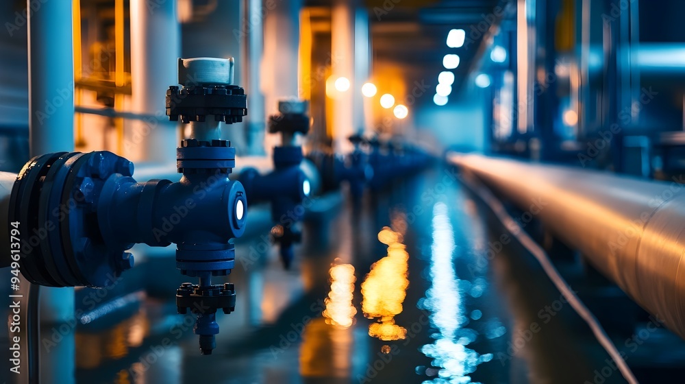 Poster a photograph of a cutting edge waterworks system leveraging iot technology featuring interconnected 