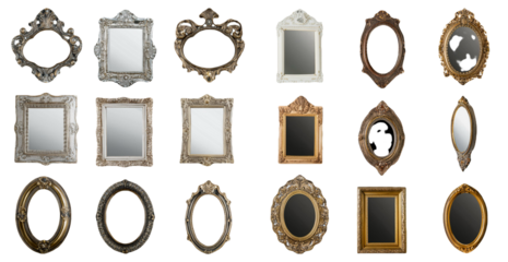 Vintage and ornate photo frames collection isolated on transparent background