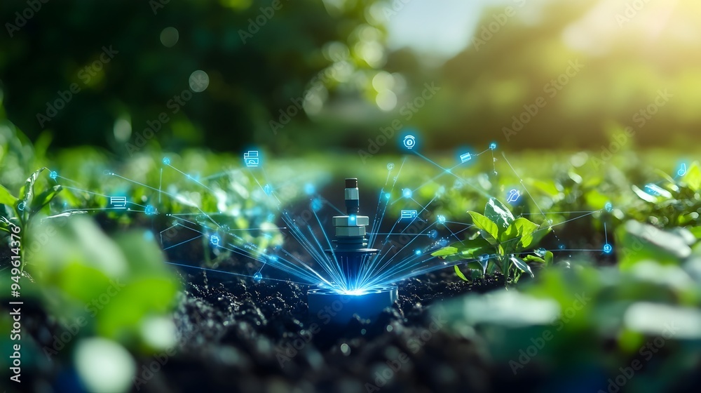 Poster innovative smart irrigation system with iot technology including sensor monitoring and digital contr