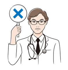 線画人物　医者がバツを出す