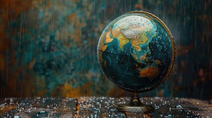 Glass globe on a wooden table, perfect for travel or education concepts 