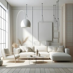 Minimalist living room in white tones, Minimal living room and sofas