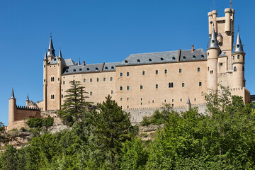 Segovia Alcazar castle towers. Traditional medieval town in Spain