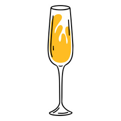 Glass of champagne isolated on white background. Icon of champagne flute. Illustration of sparkling wine for menu, bar. Alcoholic drink