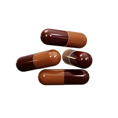 PSD Medicine pills capsule stack 3D rendered with transparent background graphics elements.