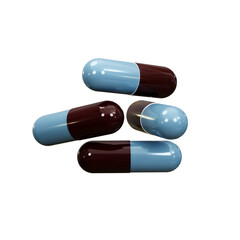 PSD Medicine pills capsule stack 3D rendered with transparent background graphics elements.