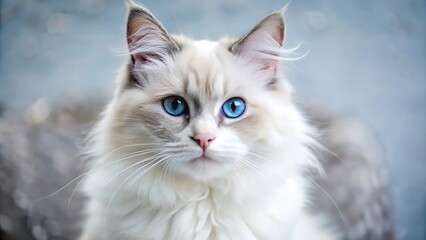 Obraz premium Beautiful Young Purebred Ragdoll Cat With Blue Eyes