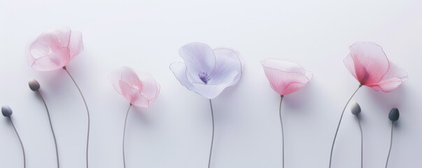 Fototapeta premium Pastel Translucent Flowers in a Row
