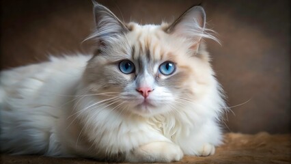 Fototapeta premium Beautiful Young Purebred Ragdoll Cat With Blue Eyes
