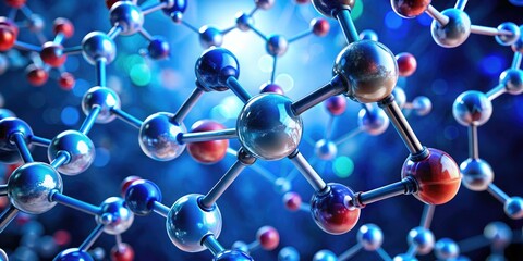 3D illustration render of interconnected molecules representing scientific research, with a vibrant color palette, glowing particles, and dynamic movement, ideal for a presentation backdrop