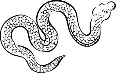 Fototapeta premium 年賀素材_手描きの筆タッチの蛇のイラスト