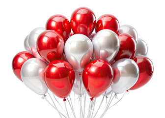 A bunch of red and silver glossy latex balloons against a white background